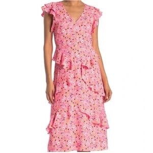 Rachel Roy V-neck pink floral midi dress
